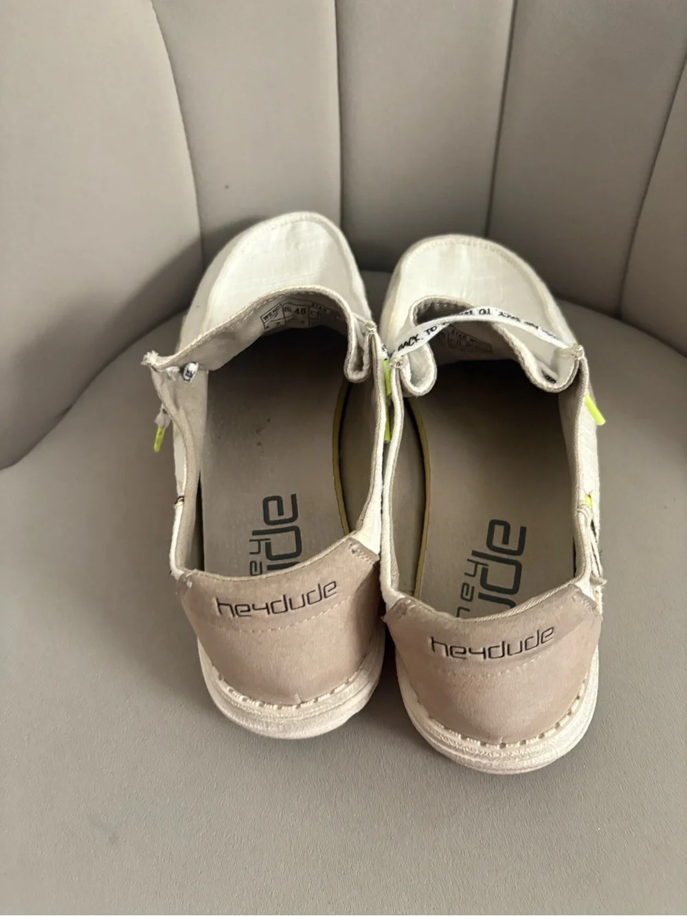 Hey Dude Wendy Star White Slip-On Shoe in Beige with Yellow Trim
